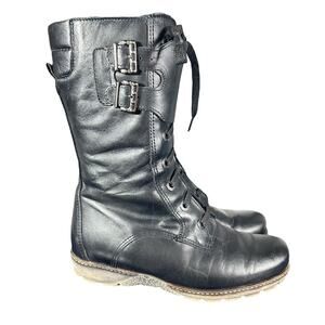 PW Brodie Black Combat Wedge Ankle Boots - Size 6 / 6.5